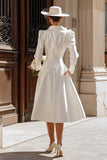 3D Flower Ivory Satin Shawl Lapel A Line Engagement Dress