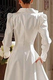 3D Flower Ivory Satin Shawl Lapel A Line Engagement Dress