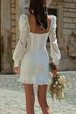 Long Sleeve Bodycon Ivory Short Engagement Dress with Ruffles