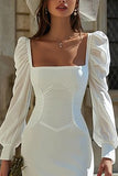 Long Sleeve Bodycon Ivory Short Engagement Dress with Ruffles