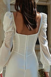 Long Sleeve Bodycon Ivory Short Engagement Dress with Ruffles