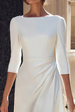 Bateau Neck Ivory A Line Midi Engagement Dress with Slit