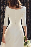 Bateau Neck Ivory A Line Midi Engagement Dress with Slit