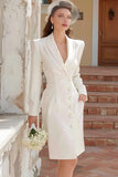 Ivory Long Sleeve Satin Shawl Lapel Bodycon Engagement Dress