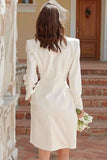 Ivory Long Sleeve Satin Shawl Lapel Bodycon Engagement Dress
