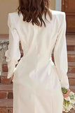 Ivory Long Sleeve Satin Shawl Lapel Bodycon Engagement Dress