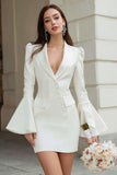 Ivory Bodycon Peaked Lapel Satin Short Engagement Dress