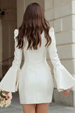 Ivory Bodycon Peaked Lapel Satin Short Engagement Dress