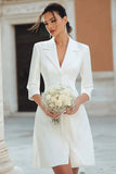 Notched Lapel Ivory A Line Short Engagement Dress