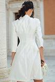 Notched Lapel Ivory A Line Short Engagement Dress
