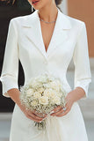 Notched Lapel Ivory A Line Short Engagement Dress
