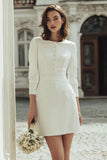 Long Sleeve Ivory Bodycon Short Engagement Dress