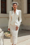 Shawl Lapel 2 Piece Ivory Bodycon Lace Engagement Dress