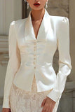 Shawl Lapel 2 Piece Ivory Bodycon Lace Engagement Dress