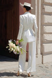 Peaked Lapel 2 Piece Ivory Engagement Suits with Belt