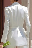 Peaked Lapel 2 Piece Ivory Engagement Suits with Belt