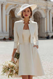 Long Sleeve 2 Piece Ivory A Line Short Engagement Dress