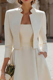 Long Sleeve 2 Piece Ivory A Line Short Engagement Dress