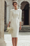 3/4 Sleeve Ivory Round Neck Bodycon Midi Engagement Dress
