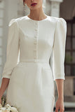 3/4 Sleeve Ivory Round Neck Bodycon Midi Engagement Dress