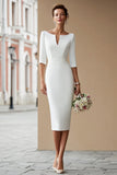 Ivory Bateau Neck Bodycon Midi Engagement Dress