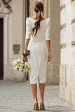 Ivory Bateau Neck Bodycon Midi Engagement Dress