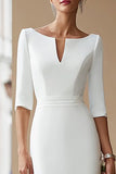 Ivory Bateau Neck Bodycon Midi Engagement Dress
