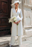 Ivory Notched Lapel 2 Piece Engagement Suits with Belt