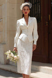 2 Piece Notched Lapel Satin Bodycon Ivory Engagement Dress