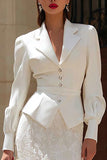 2 Piece Notched Lapel Satin Bodycon Ivory Engagement Dress