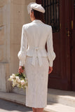 2 Piece Notched Lapel Satin Bodycon Ivory Engagement Dress