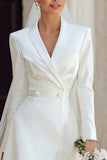 Shawl Lapel Satin Ivory A Line Midi Engagement Dress