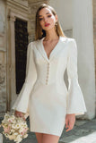 Flare Sleeve Satin Ivory Notched Lapel Short Engagement Dress