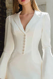 Flare Sleeve Satin Ivory Notched Lapel Short Engagement Dress