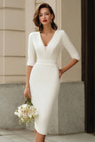 Ivory Bodycon Half Sleeve V Neck Engagement Dress