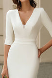Ivory Bodycon Half Sleeve V Neck Engagement Dress