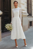 Lace Long Sleeve A Line Ivory Engagement Dress