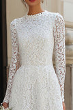 Lace Long Sleeve A Line Ivory Engagement Dress