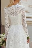 Lace Long Sleeve A Line Ivory Engagement Dress