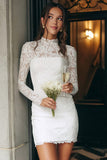 Lace High Neck Bodycon Ivory Engagement Dress