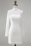 Lace High Neck Bodycon Ivory Engagement Dress