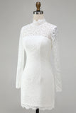 Lace High Neck Bodycon Ivory Engagement Dress