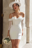 Spaghetti Straps Bodycon Ivory Engagement Dress with Ruffles