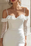 Spaghetti Straps Bodycon Ivory Engagement Dress with Ruffles