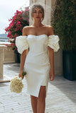 Off the Shoulder Bodycon Ivory Ruffled Engagement Dress