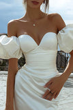 Off the Shoulder Bodycon Satin Ivory Engagement Dress