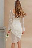Asymmetrical Bodycon Ruched Ivory Engagement Dress