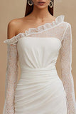 Asymmetrical Bodycon Ruched Ivory Engagement Dress