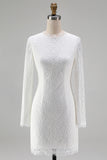 Lace Long Sleeve Ivory Bodycon Short Engagement Dress