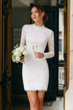 Lace Long Sleeve Ivory Bodycon Short Engagement Dress